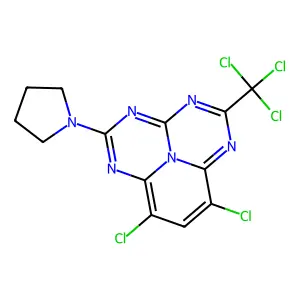 10,12-dichloro-3-pyrrolidin-1-yl-7-(trichloromethyl)-2,4,6,8,13-pentazatricyclo[7.3.1.05,13]trideca-1(12),2,4,6,8,10-hexaene structure