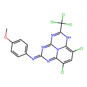 10,12-dichloro-N-(4-methoxyphenyl)-7-(trichloromethyl)-2,4,6,8,13-pentazatricyclo[7.3.1.05,13]trideca-1,4,6,9,11-pentaen-3-imine structure