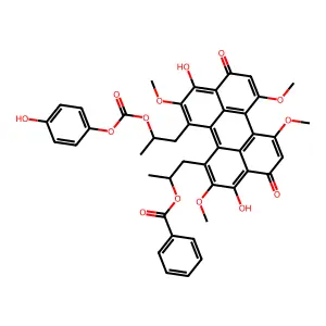 1-[3,10-dihydroxy-12-[2-(4-hydroxyphenoxy)carbonyloxypropyl]-2,6,7,11-tetramethoxy-4,9-dioxoperylen-1-yl]propan-2-yl benzoate structure