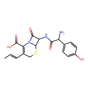 (6R,7R)-7-[[(2R)-2-amino-2-(4-hydroxyphenyl)acetyl]amino]-8-oxo-3-prop-1-enyl-5-thia-1-azabicyclo[4.2.0]oct-2-ene-2-carboxylic acid structure