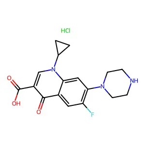 1-cyclopropyl-6-fluoro-4-oxo-7-piperazin-1-ylquinoline-3-carboxylic acidhydrochloride structure