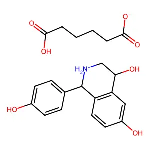 6-hydroxy-6-oxohexanoate1-(4-hydroxyphenyl)-1,2,3,4-tetrahydroisoquinolin-2-ium-4,6-diol structure