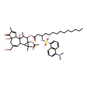 [13-acetyloxy-1,6-dihydroxy-8-(hydroxymethyl)-4,12,12,15-tetramethyl-5-oxo-14-tetracyclo[8.5.0.02,6.011,13]pentadeca-3,8-dienyl] 3-[[5-(dimethylamino)naphthalen-1-yl]sulfonylamino]tetradecanoate structure