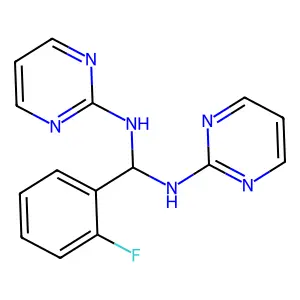 1-(2-fluorophenyl)-N,N'-di(pyrimidin-2-yl)methanediamine structure