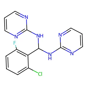 1-(2-chloro-6-fluorophenyl)-N,N'-di(pyrimidin-2-yl)methanediamine structure
