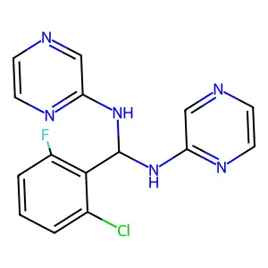 1-(2-chloro-6-fluorophenyl)-N,N'-di(pyrazin-2-yl)methanediamine structure