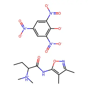 [1-[(3,4-dimethyl-1,2-oxazol-5-yl)amino]-1-oxobutan-2-yl]-dimethylazanium;2,4,6-trinitrophenolate structure