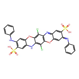 10-anilino-6,13-dichloro-3-phenylimino-7H-[1,4]benzoxazino[2,3-b]phenoxazine-2,9-disulfonic acid structure