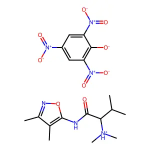 [1-[(3,4-dimethyl-1,2-oxazol-5-yl)amino]-3-methyl-1-oxobutan-2-yl]-dimethylazanium;2,4,6-trinitrophenolate structure