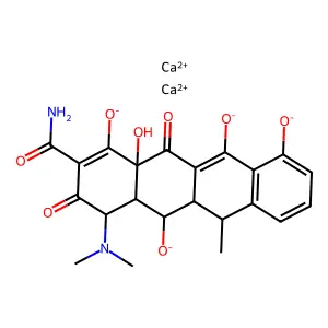 dicalcium(4S,4aR,5S,5aR,6R,12aR)-2-carbamoyl-4-(dimethylamino)-12a-hydroxy-6-methyl-3,12-dioxo-4a,5,5a,6-tetrahydro-4H-tetracene-1,5,10,11-tetrolate structure