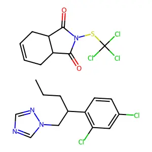 1-[2-(2,4-dichlorophenyl)pentyl]-1,2,4-triazole;2-(trichloromethylsulfanyl)-3a,4,7,7a-tetrahydroisoindole-1,3-dione structure