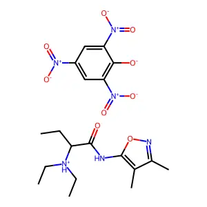 [1-[(3,4-dimethyl-1,2-oxazol-5-yl)amino]-1-oxobutan-2-yl]-diethylazanium;2,4,6-trinitrophenolate structure
