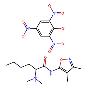 [1-[(3,4-dimethyl-1,2-oxazol-5-yl)amino]-1-oxohexan-2-yl]-dimethylazanium;2,4,6-trinitrophenolate structure
