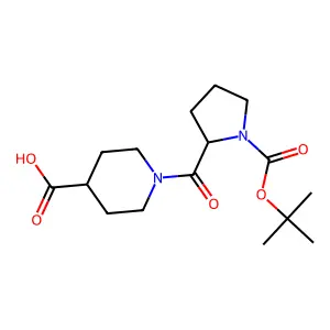 1-[(2S)-1-[(2-methylpropan-2-yl)oxycarbonyl]pyrrolidine-2-carbonyl]piperidine-4-carboxylic acid structure