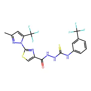 1-[[2-[3-methyl-5-(trifluoromethyl)pyrazol-1-yl]-1,3-thiazole-4-carbonyl]amino]-3-[3-(trifluoromethyl)phenyl]thiourea structure