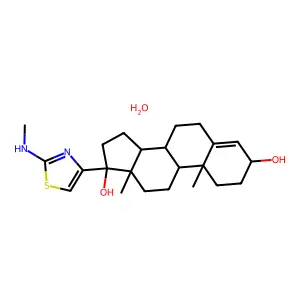 Androst-4-ene-3-beta,17-alpha-diol, 17-beta-(2-(methylamino)-4-thiazolyl)-, monohydrate structure