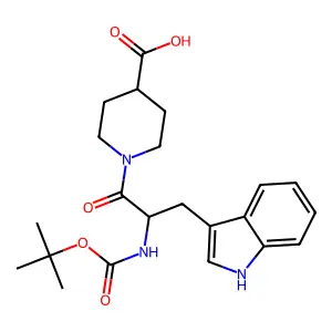 1-[(2S)-3-(1H-indol-3-yl)-2-[(2-methylpropan-2-yl)oxycarbonylamino]propanoyl]piperidine-4-carboxylic acid structure