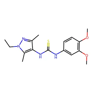 1-(3,4-dimethoxyphenyl)-3-(1-ethyl-3,5-dimethylpyrazol-4-yl)thiourea structure