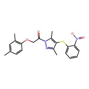 1-[3,5-dimethyl-4-(2-nitrophenyl)sulfanylpyrazol-1-yl]-2-(2,4-dimethylphenoxy)ethanone structure