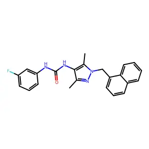 1-[3,5-dimethyl-1-(naphthalen-1-ylmethyl)pyrazol-4-yl]-3-(3-fluorophenyl)urea structure