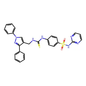 1-[(1,3-diphenylpyrazol-4-yl)methyl]-3-[4-(pyrimidin-2-ylsulfamoyl)phenyl]thiourea structure