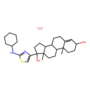 Androst-4-ene-3-beta,17-alpha-diol, 17-beta-(2-(cyclohexylamino)-4-thiazolyl)-, monohydrate structure
