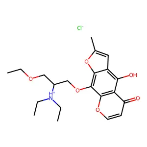 [1-ethoxy-3-(4-hydroxy-2-methyl-5-oxofuro[3,2-g]chromen-9-yl)oxypropan-2-yl]-diethylazanium chloride structure
