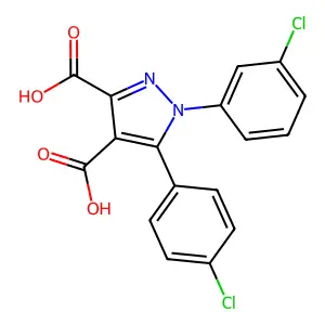 1-(3-chlorophenyl)-5-(4-chlorophenyl)pyrazole-3,4-dicarboxylic acid structure