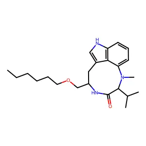 (10S,13S)-13-(hexoxymethyl)-9-methyl-10-propan-2-yl-3,9,12-triazatricyclo[6.6.1.04,15]pentadeca-1,4(15),5,7-tetraen-11-one structure
