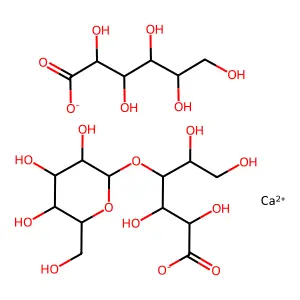 calcium(2R,3S,4R,5R)-2,3,4,5,6-pentahydroxyhexanoate(2R,3R,4R,5R)-2,3,5,6-tetrahydroxy-4-[(2S,3R,4S,5R,6R)-3,4,5-trihydroxy-6-(hydroxymethyl)oxan-2-yl]oxyhexanoate structure