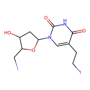 1-[(2R,4S,5S)-4-hydroxy-5-(iodomethyl)oxolan-2-yl]-5-(2-iodoethyl)pyrimidine-2,4-dione structure