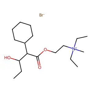 Diethyl(2-hydroxyethyl)methylammonium bromide alpha-(1-hydroxypropyl)cyclohexaneacetate structure
