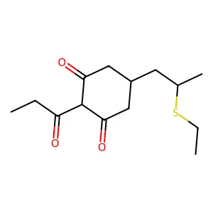 1,3-Cyclohexanedione, 5-[2-(ethylthio)propyl]-2-(1-oxopropyl)- structure