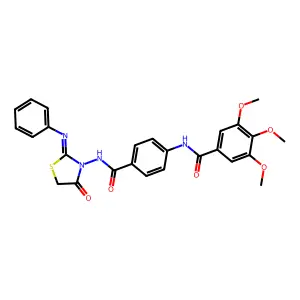 3,4,5-trimethoxy-N-[4-[(4-oxo-2-phenylimino-1,3-thiazolidin-3-yl)carbamoyl]phenyl]benzamide structure