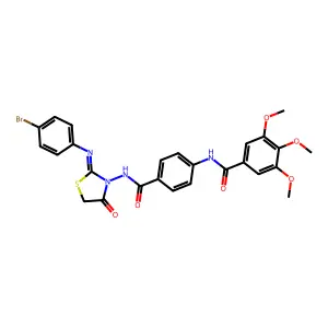 N-[4-[[2-(4-bromophenyl)imino-4-oxo-1,3-thiazolidin-3-yl]carbamoyl]phenyl]-3,4,5-trimethoxybenzamide structure