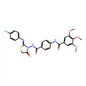 N-[4-[[2-(4-chlorophenyl)imino-4-oxo-1,3-thiazolidin-3-yl]carbamoyl]phenyl]-3,4,5-trimethoxybenzamide structure