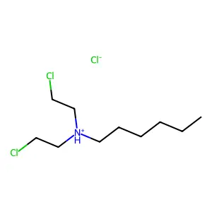 bis(2-chloroethyl)-hexylazanium chloride structure