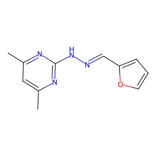 N-[(E)-furan-2-ylmethylideneamino]-4,6-dimethylpyrimidin-2-amine structure