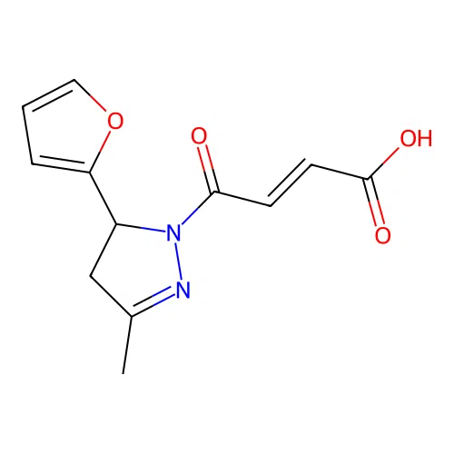 (2E)-4-[5-(furan-2-yl)-3-methyl-4,5-dihydro-1H-pyrazol-1-yl]-4-oxobut-2-enoic acid structure
