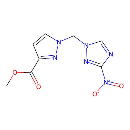 methyl 1-[(3-nitro-1H-1,2,4-triazol-1-yl)methyl]-1H-pyrazole-3-carboxylate structure