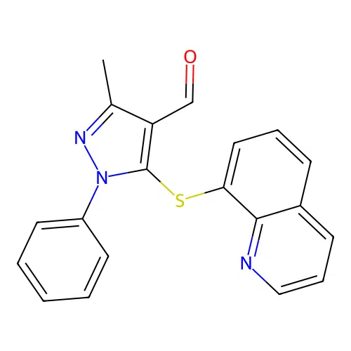 3-Methyl-1-phenyl-5-(quinolin-8-ylthio)-1H-pyrazole-4-carbaldehyde structure