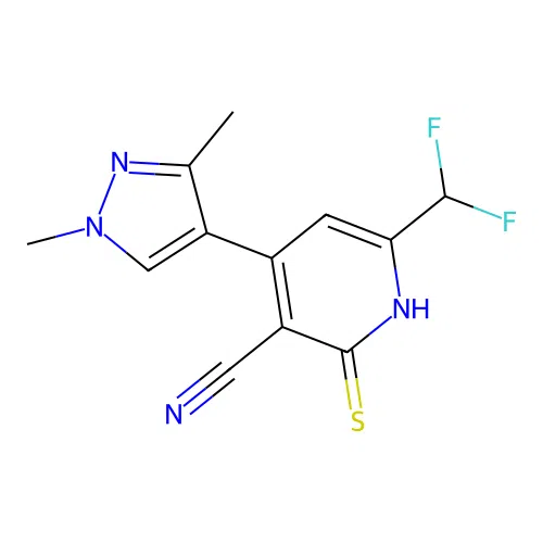 6-(Difluoromethyl)-4-(1,3-dimethyl-1H-pyrazol-4-yl)-2-mercaptonicotinonitrile structure