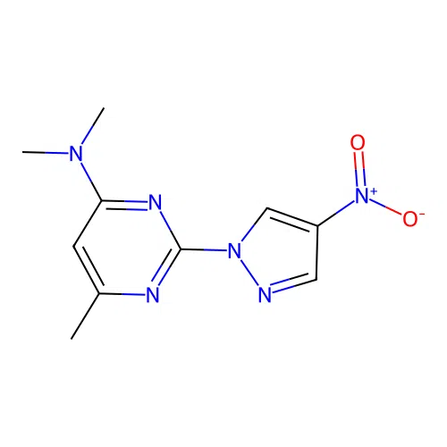 N,N,6-trimethyl-2-(4-nitro-1H-pyrazol-1-yl)pyrimidin-4-amine structure