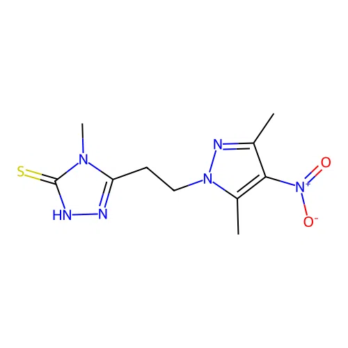 5-(2-(3,5-Dimethyl-4-nitro-1H-pyrazol-1-yl)ethyl)-4-methyl-4H-1,2,4-triazole-3-thiol structure