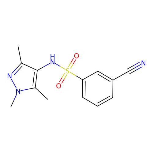 3-cyano-N-(1,3,5-trimethyl-1H-pyrazol-4-yl)benzene-1-sulfonamide structure