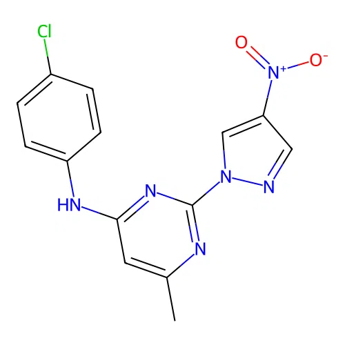 N-(4-chlorophenyl)-6-methyl-2-(4-nitro-1H-pyrazol-1-yl)pyrimidin-4-amine structure