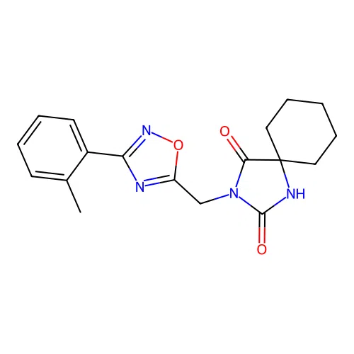 2-[[3-(2-methylphenyl)-1,2,4-oxadiazol-5-yl]methyl]-2,4-diazaspiro[4.5]decane-1,3-dione structure