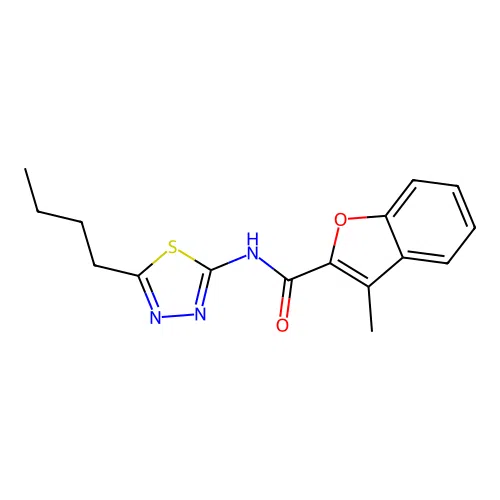 N-(5-butyl-1,3,4-thiadiazol-2-yl)-3-methyl-1-benzofuran-2-carboxamide structure