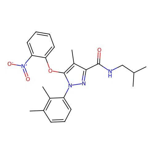 1-(2,3-Dimethylphenyl)-4-methyl-N-(2-methylpropyl)-5-(2-nitrophenoxy)-1H-pyrazole-3-carboxamide structure