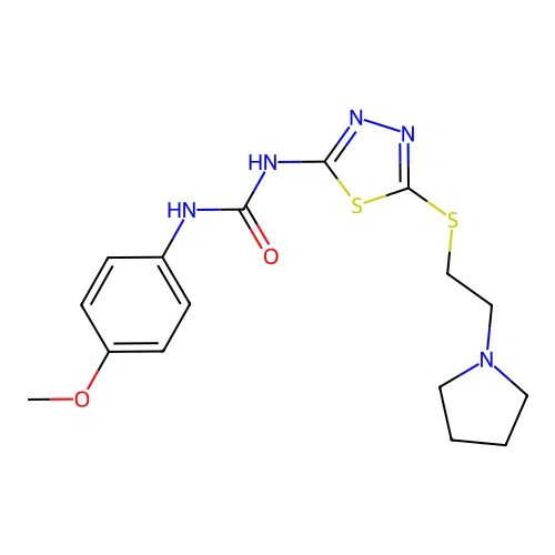1-(4-methoxyphenyl)-3-(5-((2-(pyrrolidin-1-yl)ethyl)thio)-1,3,4-thiadiazol-2-yl)urea structure